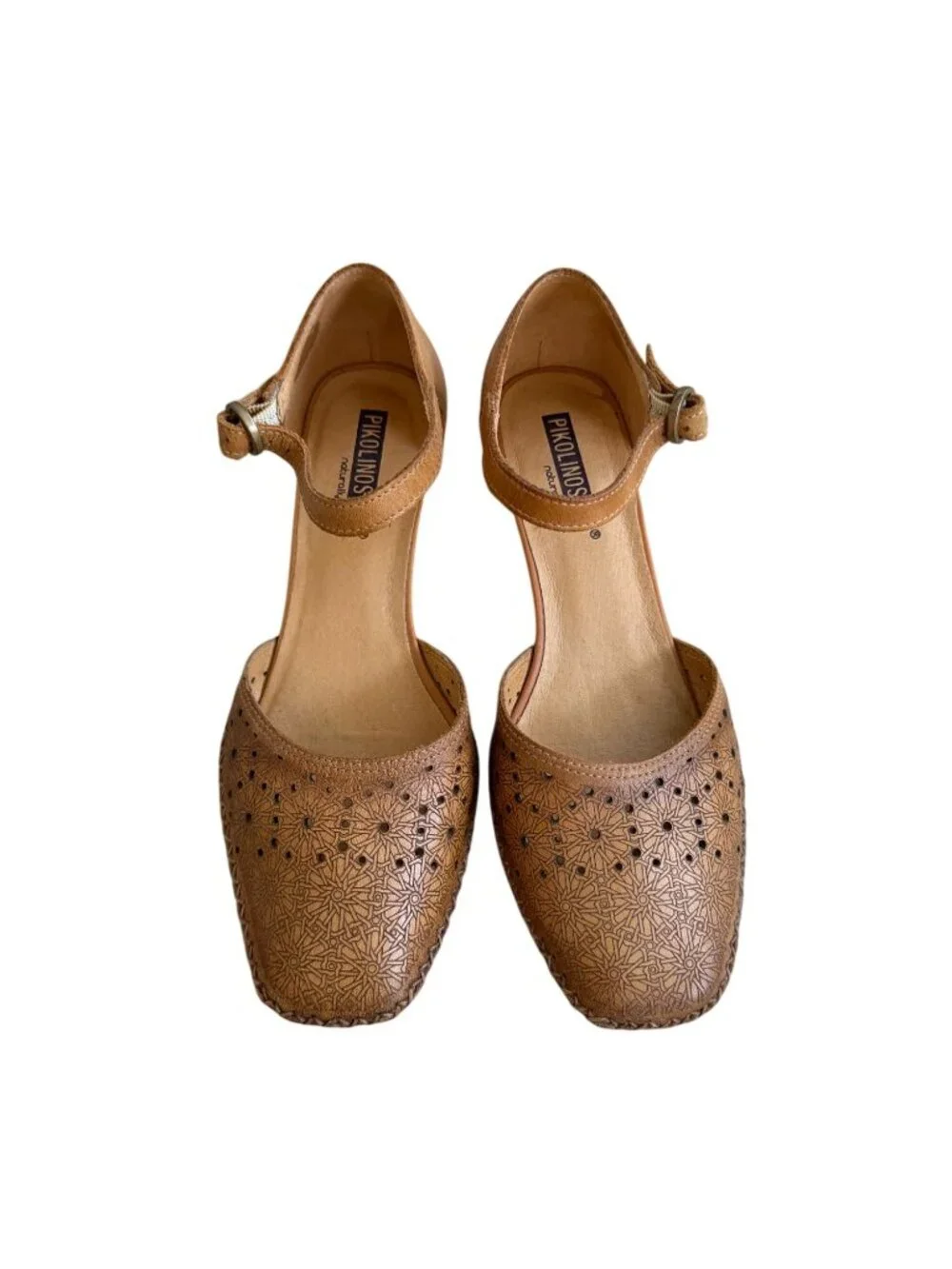 PIKOLINOS Tan Floral Cutout Heels Sandals Size 38 / US 8